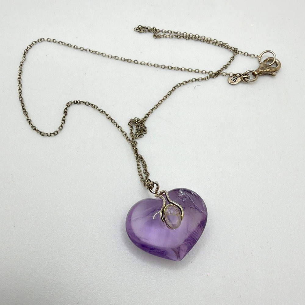 16" SILPADA Puffy Amethyst heart w/ faceted oval‎ cut l quartz necklace in 925!
